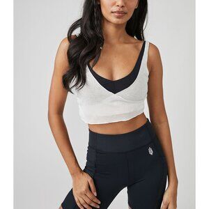 FP Movement by Free People White Cropped Layered Sports Bra Top with Black Inner